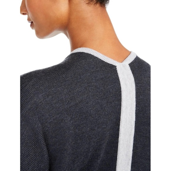 Eileen Fisher Merino Wool Open Front Cardigan Gray Contrast Trim Sustainable - Picture 3 of 13